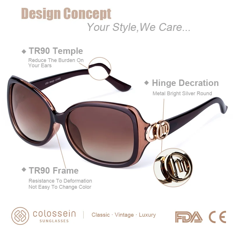 COLOSSEIN MSTAR солнцезащитные очки Женские Поляризовыванные роскошные круглые металлический шарнир солнцезащитные очки постепенный мягкий свет классические солнечные очки UV400