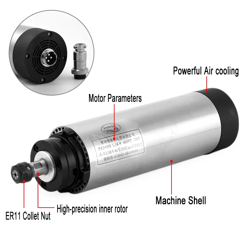 1.5KW 65 мм ER11 ЧПУ шпиндель 24000 об/мин Машина шпиндель мотор воздушное охлаждение гравировка фрезерный шпиндель 220 В AC шпиндель с 4 подшипниками