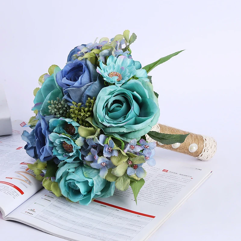 JAROWN Simulation Rose Wedding Bride Holding Flowers European Style Artificial High Quality Silk Fake Bouquets Home Decor Flores (4)