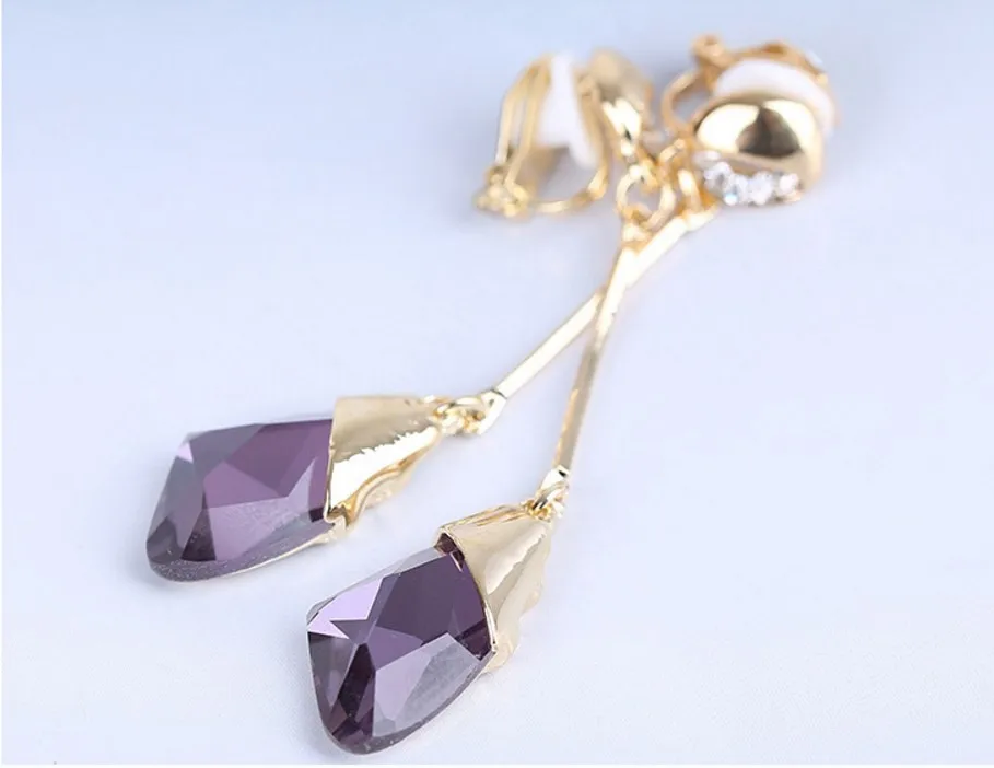 Long Tassel Rhinestone Earrings Crystal Water Drop Ear Clip on Earrings Without Piercing for Women Wedding Clip ear clip earrings clip earrings ear clip ear accessories