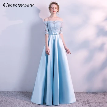 

CEEWHY Off The Shoulder Lace Dress Satin Long Evening Party Prom Dresses Bride Dresses Vestido Longo Robe Longue Evening Gowns