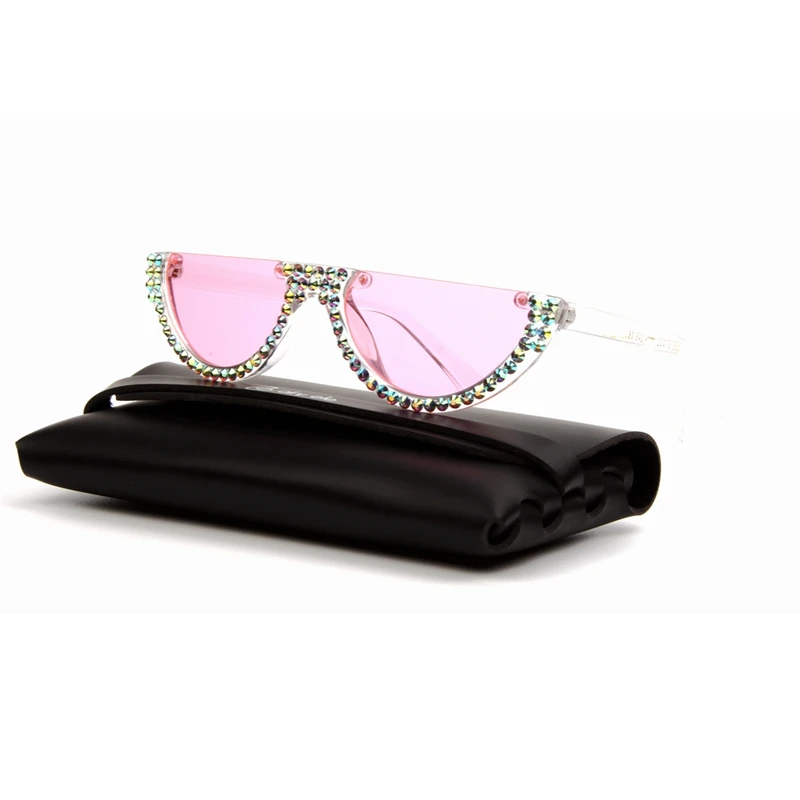 small cat eye sunglasses women Pink Clear Lens vintage Transparent Gradient Rhinestone sun glasses Female Shades - Цвет линз: pink