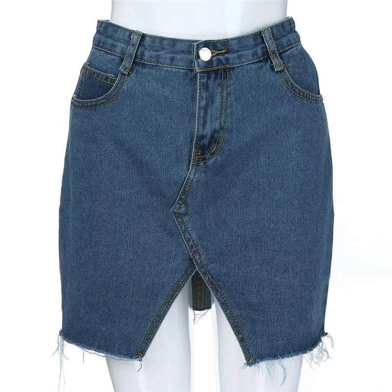HOT sell Fashion 2018 Summer style Skirt Women's High Waist A-Line Denim Distressed Bodycon Short Jean Skirt Femme Saia A06#N (6)