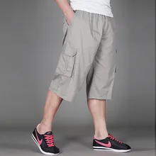 Мужские летние повседневные шорты с эластичной резинкой на талии из хлопка длиной до икры, тонкие свободные шорты-карго, широкие брюки, большие размеры XL 6XL