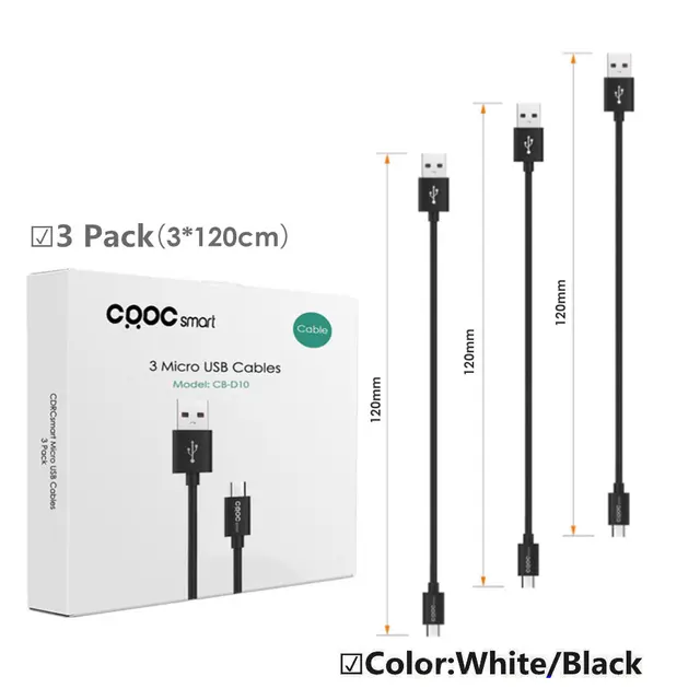CRDC Micro USB Cable 2A 1/3/5 Pack Quick Charge Fast Data Sync Charging Android Mobile Phone Cable for Samsung Huawei Xiaomi etc