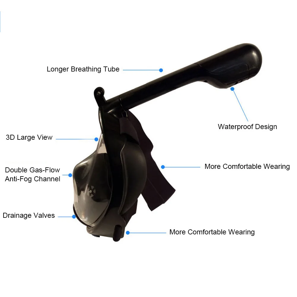 Анфас подводное плавание маски панорамный вид Анти-туман плавательные трубка Подводное GoPro Дайвинг маска для детей унисекс