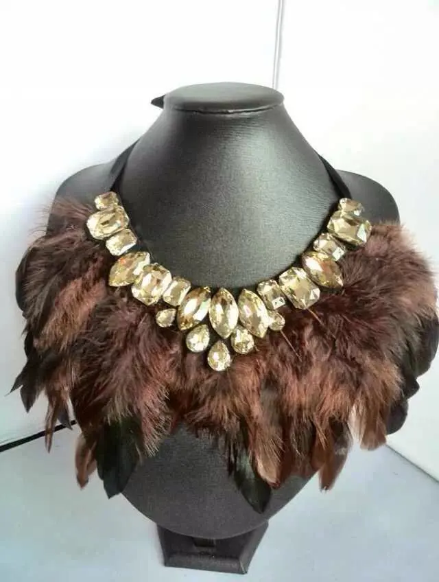 Шт./партия Новинка года модный стиль коричневый перо ожерелье-ошейник Цепочки и ожерелья для Для женщин - Окраска металла: brown