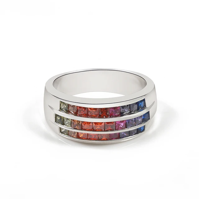 TL 925-Sterling-Silver Rings Fashion Design Big Silver Ring Inlaid Austria Rainbow Zircon Handmade Trendy Ring For Women