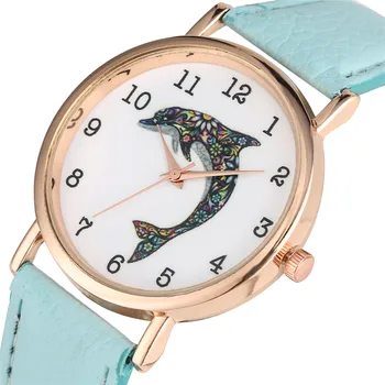 

Delicate Whale Pattern Quartz Watch Movement for Women Practical Arabic Numerals Dial Watches Classic Leather Strap Wristwatch