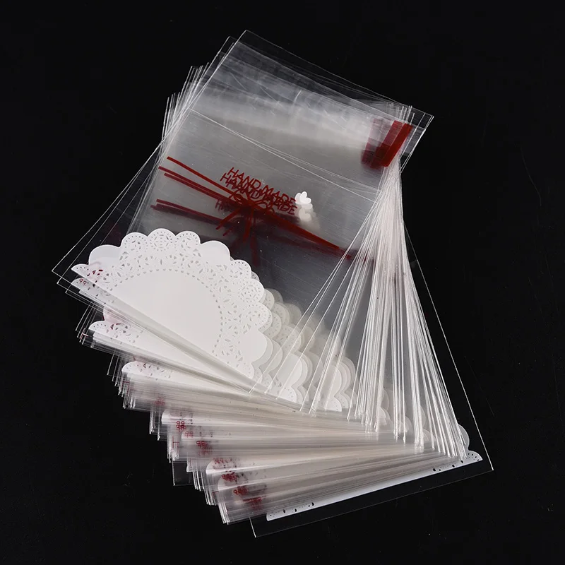 100 pcs/lot snack baking package Cookie packaging white lace bow self