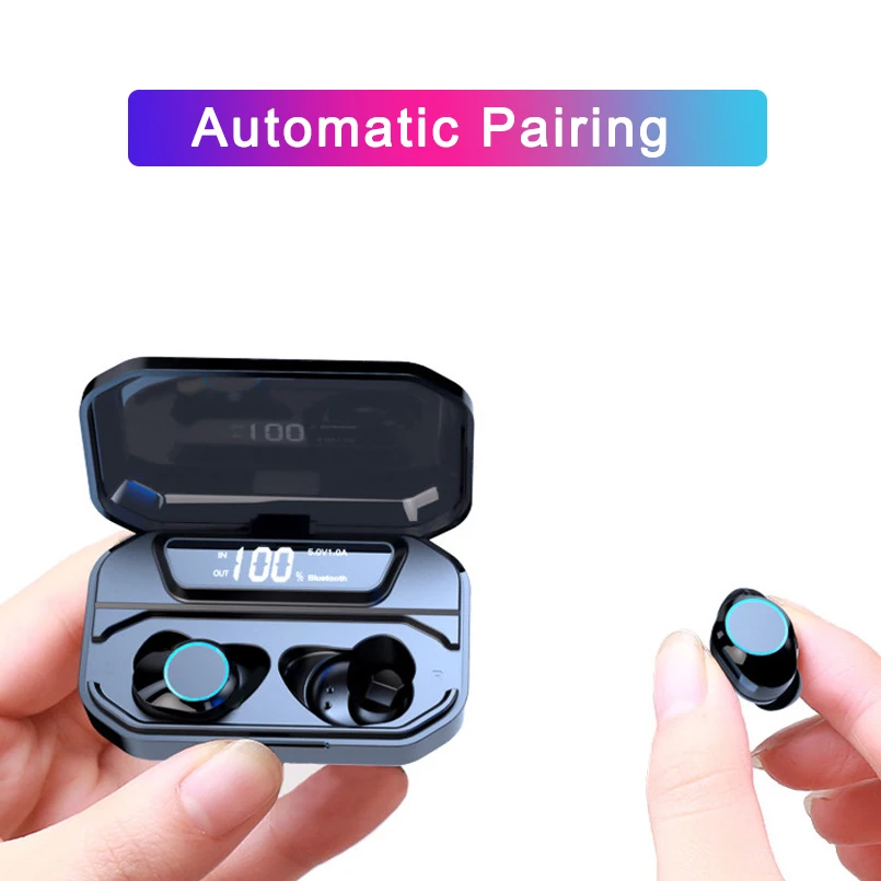 G02 TWS 5.0 Bluetooth Wireless Earphones 6D Stereo Bluetooth earbuds IPX7 Waterproof touch control 3300mAh LED Smart Power Bank