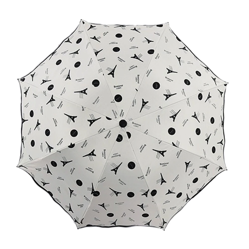 

Becautiful Paris Tower 3 Folding Umbrella Woman Anti UV Sun Protection Umbrellas Windproof Black Coating 8K Parasols Umbrellas