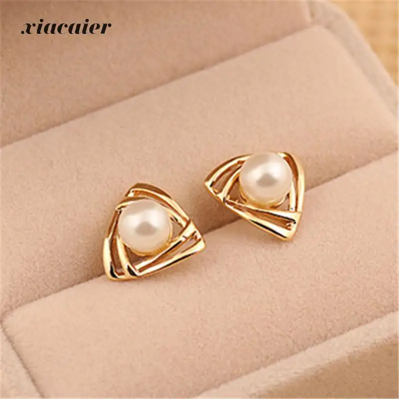 Xiacaier Fashion Triangle Imitation Pearl Earrings Women Casual Xiacaier Fashion Triangle Imitation Pearl Earrings Women Casual Simple Gold Color For Jewelry Bijoux Accessories In Stud From