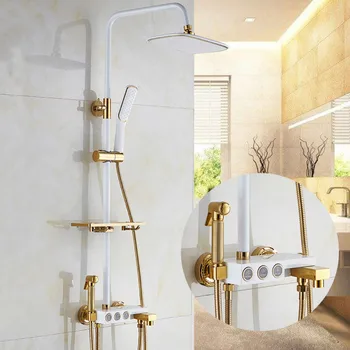 

Senducs Luxury solid brass white gold shower set for quality ABS rain shower head set with quality gold bidet faucet