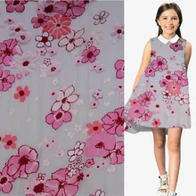 Шелковая выгоревшая ткань очень красивая и милая розовая с цветочным принтом, SBO047