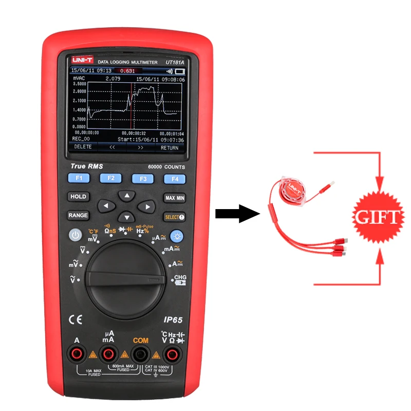 UNI-T UT181A True RMS Datalogging мультиметр; IP65 Водонепроницаемый/Пылезащитный/фильтр низких частот/измерение температуры/передача данных - Цвет: UT181A