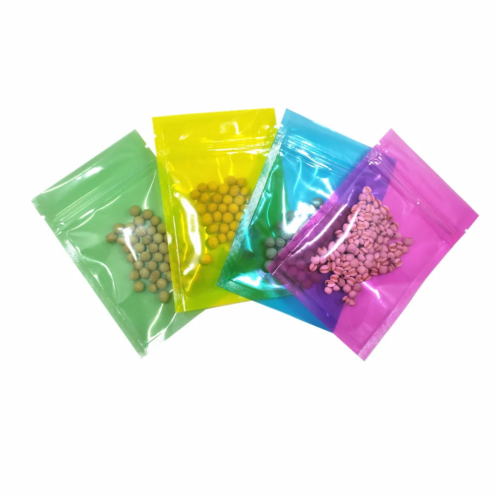

100Pcs/Lot 8x12cm Self sealable Bag Back Colorful Ziplock Packaging Bags Perspective Design for Beans Seeds Storage Smell Proof