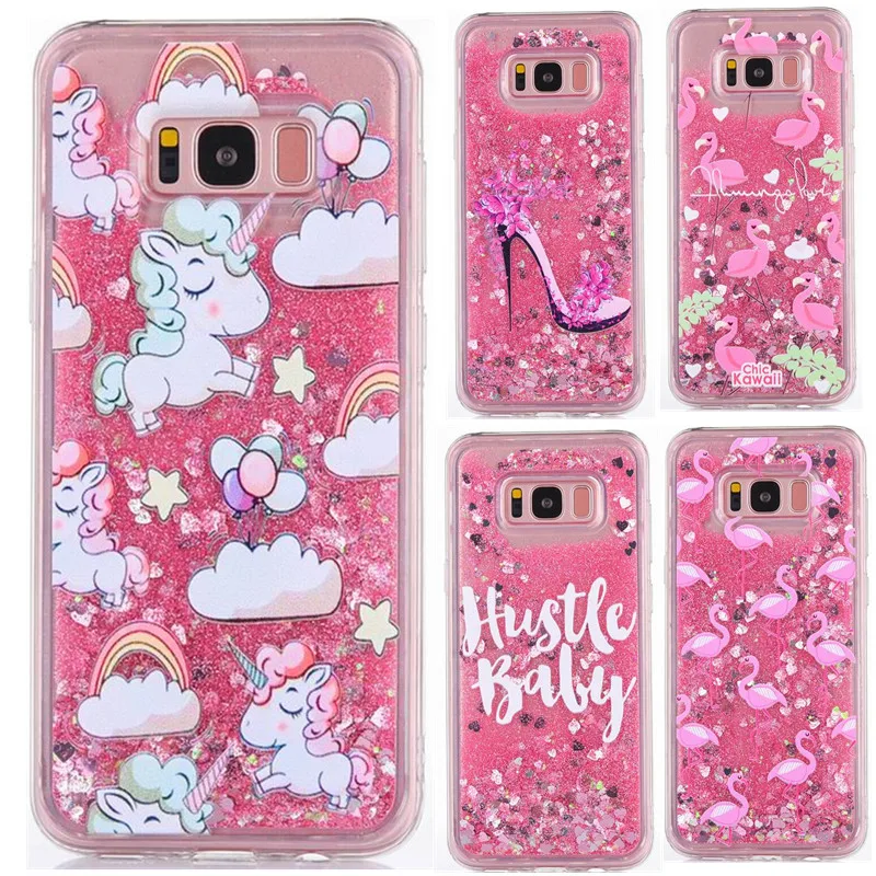 

Liquid Flamingo Case sFor Funda Samsung S8 S7 edge Case For Coque Samsung Galaxy S7 S8 plus Case Glitter Unicorn Soft Back cover