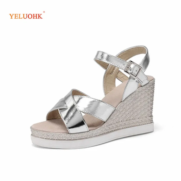 

33-43 Wedges Sandals Women Large Size Gold Silver Platform Sandals Women 2019 Summer Shoes Women Sandals