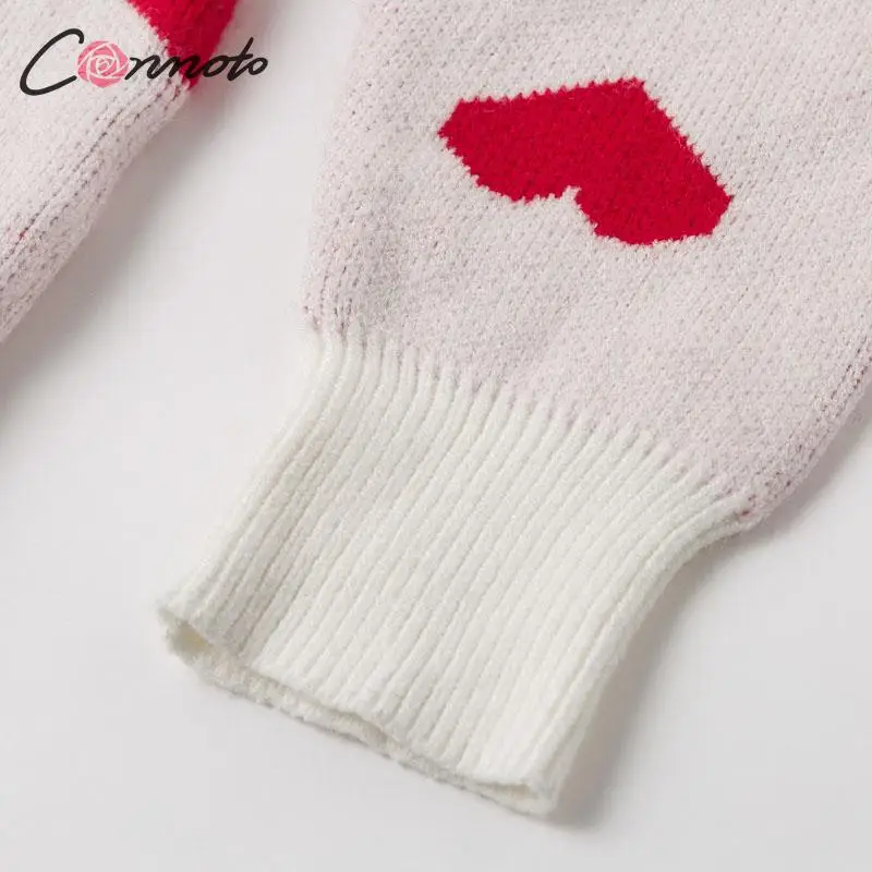 Conmoto, женский свитер, Осень-зима, модный, уличный, белый, вязанное крючком сердце, пуловер, повседневные, свободные с рукавами в форме фонаря, джемперы