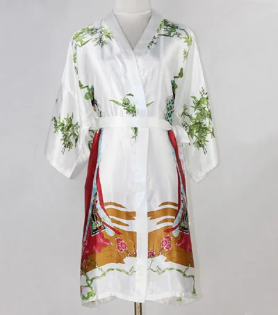 Армейский зеленый китайский женский халат из искусственного шелка женская летняя одежда для сна кимоно платье женская пижама плюс размер S M L XL XXL XXXL NR101 - Цвет: White