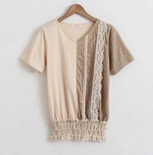 

Japan Mori Girl Sweet Lace Ruffles Knitted Cotton Tops Ropa Mujer Basic Kawaii Clothing Lolita Women Novelty Summer Tee-Shirts