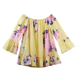 Новинка 2019 года; летняя блузка с цветочным принтом и открытыми плечами для девочек; Свободная блузка рубашка кэжуал; топы