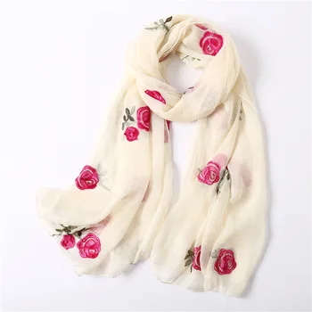 2020 New Scarf Rose Pattern Embroidery Silk Scarf Travel SunProtection Shawl Scarves Women Soft Light foulard femme hijab scarf rose bush pattern gossamer scarf