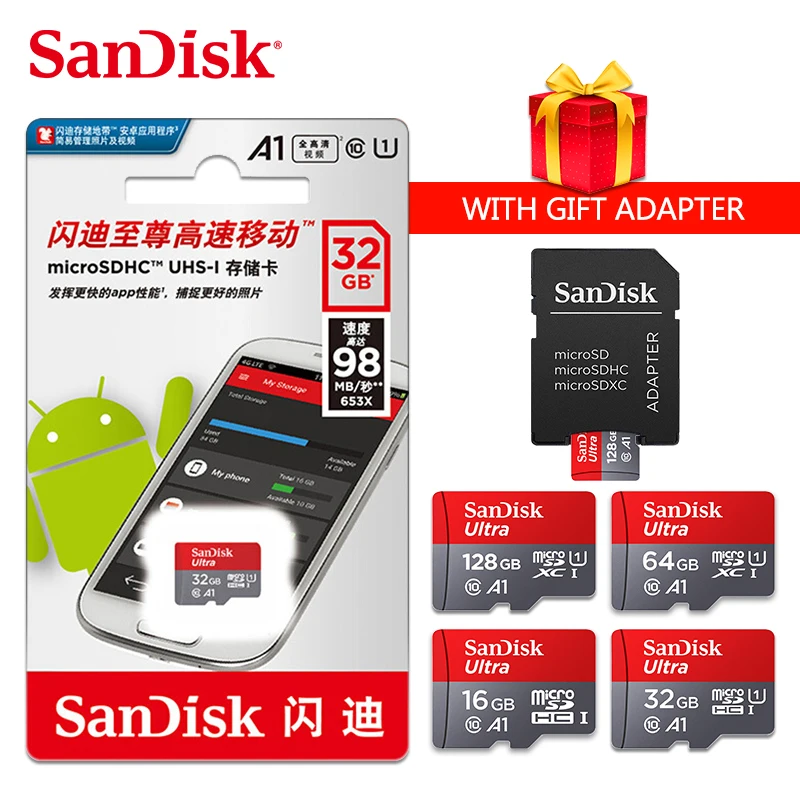 

100% SanDisk A1 Memory Card 200GB 128GB 64GB 98MB/S 32GB Micro sd card Class10 UHS-1 flash card Memory Microsd TF/SD Cards