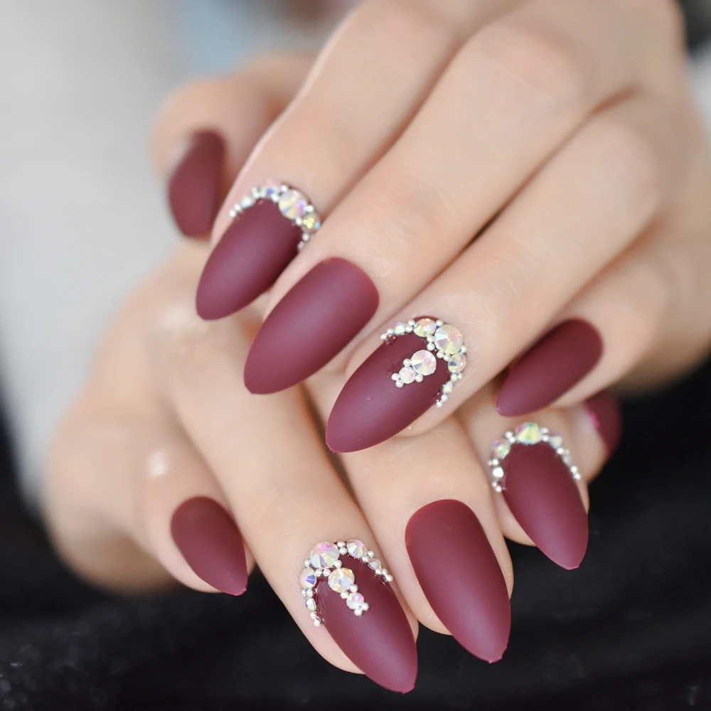 Rhinestone Almond 3D Press On Nails Crystal Custom Beauty ...