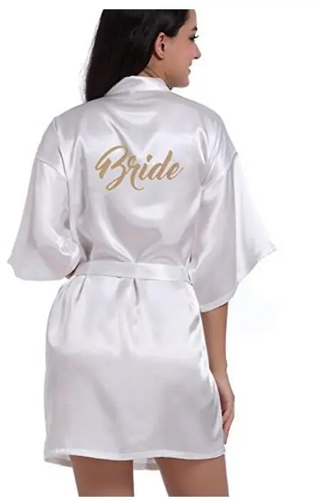 

RB85 Maid of Honor Letter Golden Glitter Print Kimono Robes Faux Silk Women Bachelorette Wedding Preparewear Bridal Party Robes