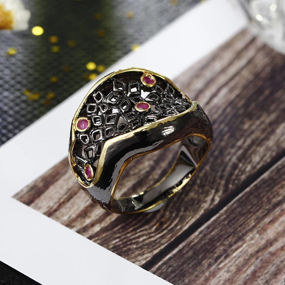 DreamCarnival 1989 New Hip Hop Hollow Ring for Party Women Jewelry Fuchsia CZ Bezel Anniversary Engagement Gift for Love Anillos