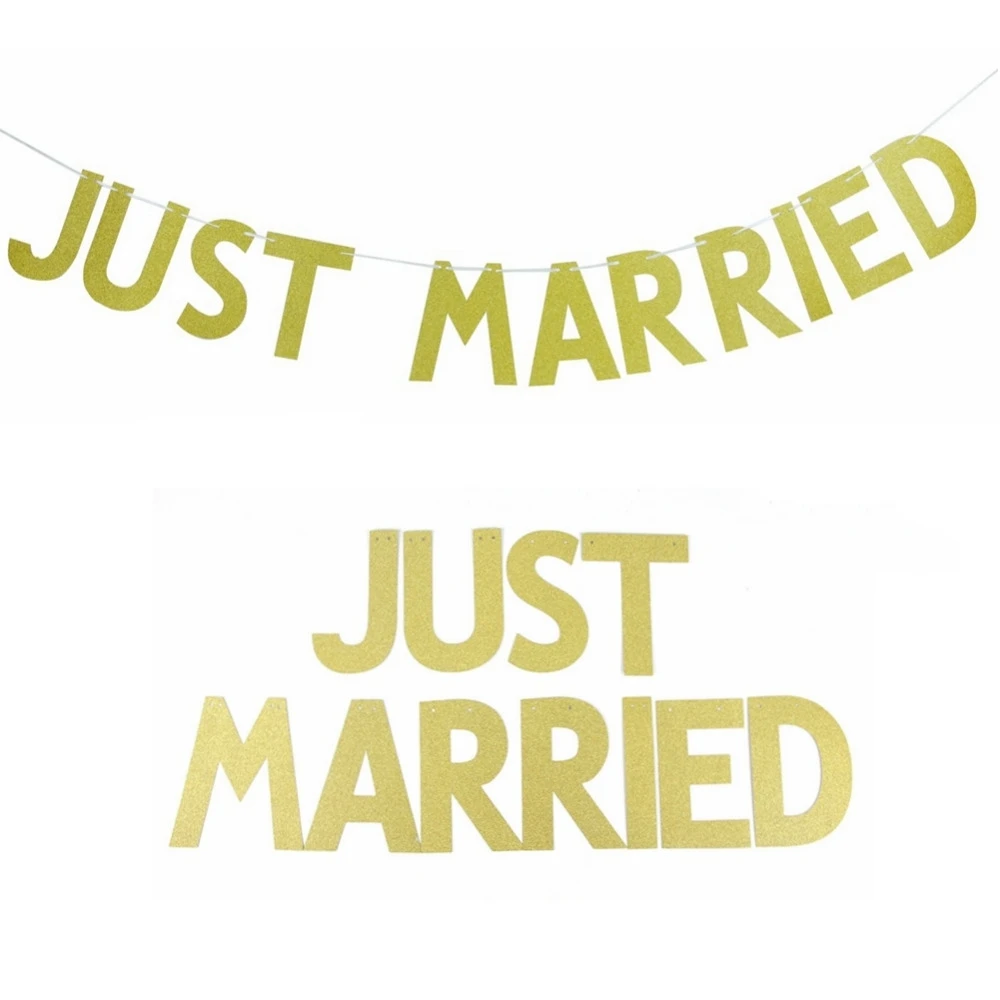 

3m Long Gold Letter Banner JUST MARRIED Bunting Banner Wedding Bridal Shower Sign Wall Party Romantic Decoration