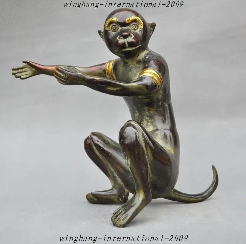 Ремесла Золоченой Бронзы статуя Старый Китайский Народная Фэншуй Зодиак год Животных Обезьяна Лаки Статуя хэллоуин