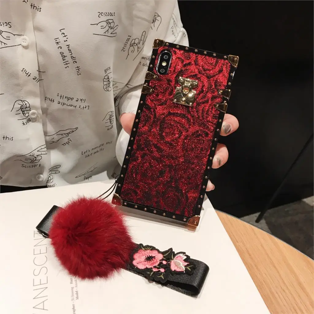 

Fashion vintage square rose flower glitter case for Huawei P20 P20Pro Nova 3 cover shiny plating metal soft silicon luxury cases