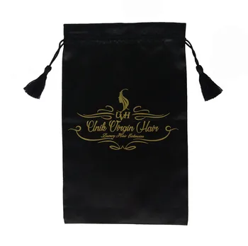 

50 pcs White Pink Black Virgin Hair Bag with Drawstring Tassel, Hair Extension Bundles Satin Bag Pouch with Logo Customized
