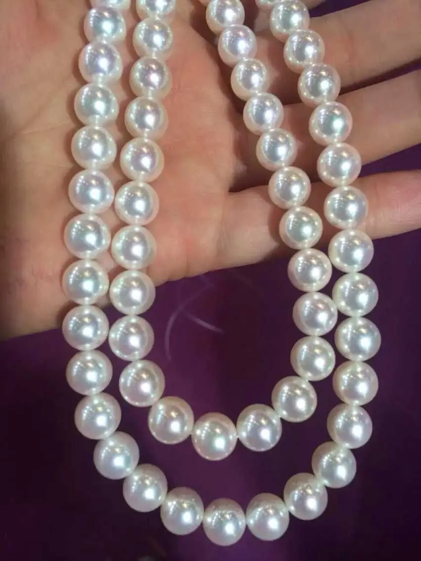 

Double Strands 8.5-9mm Japanese Akoya White Pearl Necklace 14K Solid Y.G 17" 18