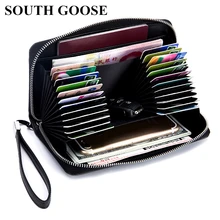 SOUTH GOOSE Fashion Leather Wallets Men RFID Anti Theft Business Long Clutch Wallets Women Large Capacity Travel Passport Purse