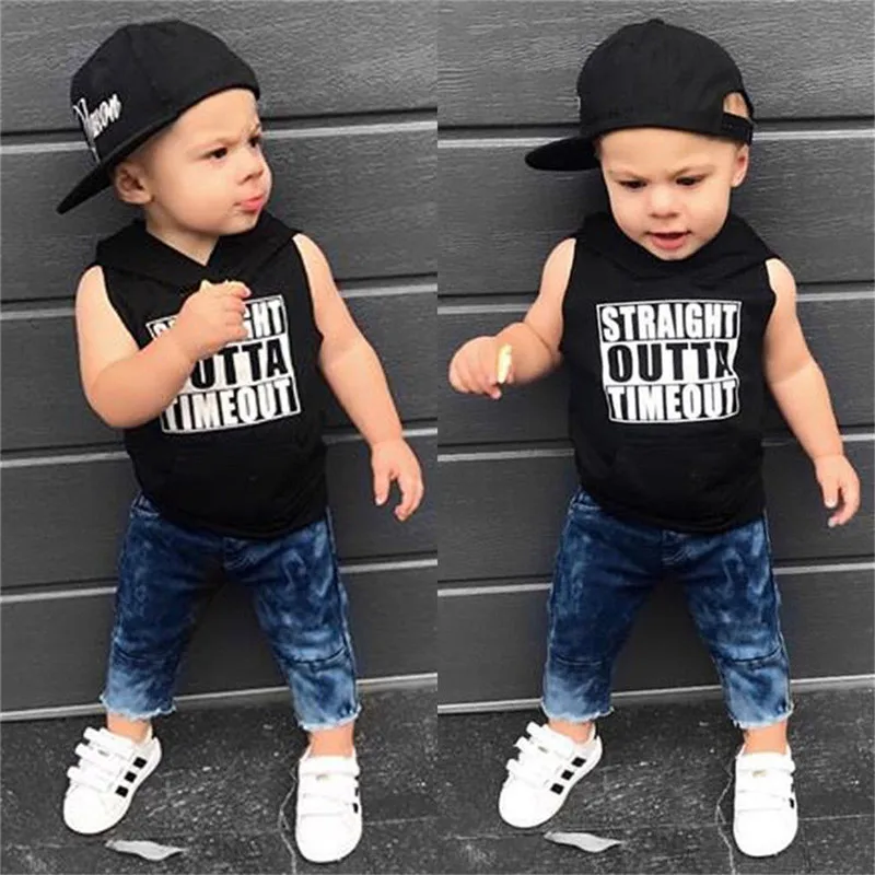 

Summer Toddlers Set Hoodies Vest Top+Denim Long Pants 2pcs Jeans Outfits Casual Kids Boy Clothing
