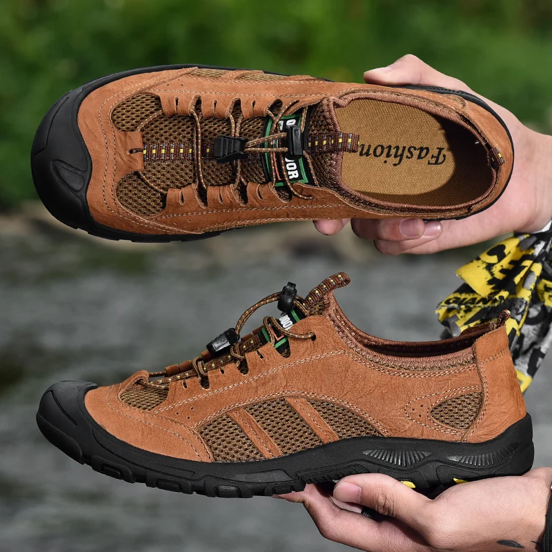 

Mens Shoes Casual Summer Beach Water Sneakers For Men Breathable Mesh Branded Casual Shoes For Men Rubber Leather Footwear