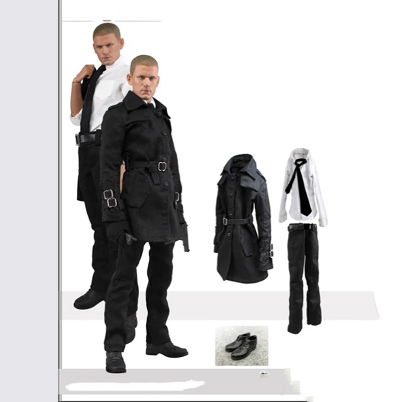 

1/6 Men's Windbreak Clothes Set Coat Shirt Pants Tie and Belt for 12'' Figures