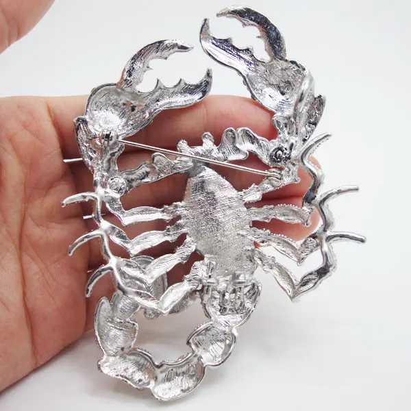 Fashion Jewelry Animal Scorpion Silver-plate Brooch Pin Clear Rhinestone Crystal
