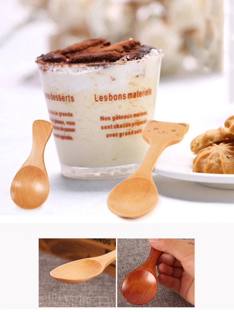 Милая деревянная ложка для риса из мультфильма, простая и креативная деревянная ложка для супа, десертное мороженое в японском стиле, ложка