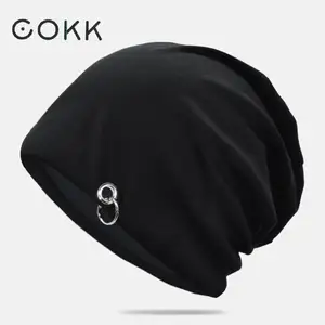 COKK тонкие шапочки шапки для мужчин и женщин Skullies шапочки хлопок сплошной цвет черный серый с кольцами шляпа женский мужской хип хоп Gorros cap - изображение