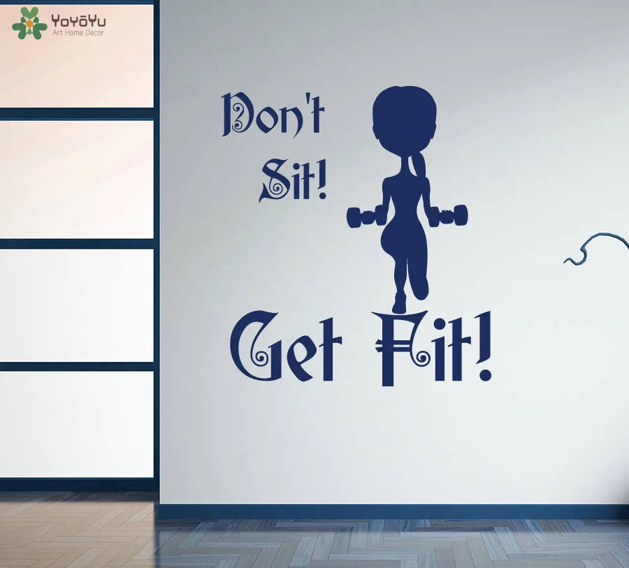 Спортивный Бодибилдинг настенные наклейки с цитатами Don't Sit Get Fit Vinyl Women Fitness Art
