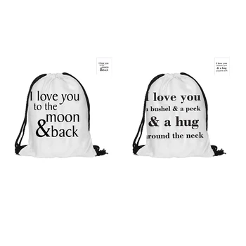 

I Love You To The Moon Drawstring Backpack Fashion Polyester Bags For Couples Lovers Pouch Backpacks With Two Sided Printing