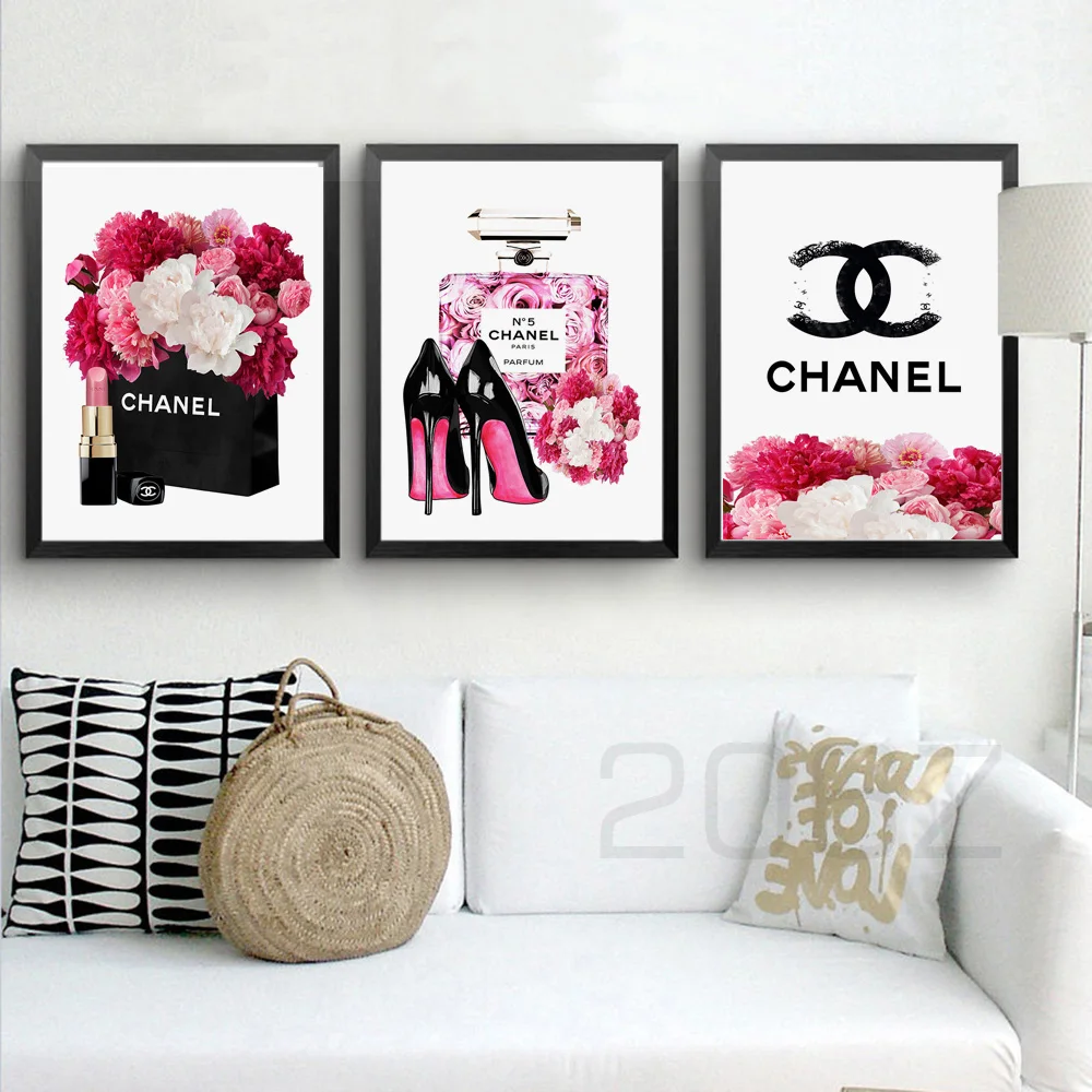 

Fashion Paris Perfume High heels Flower Nordic Posters and Prints Wall Art Canvas Painting Wall Pictures For Living Room Decor