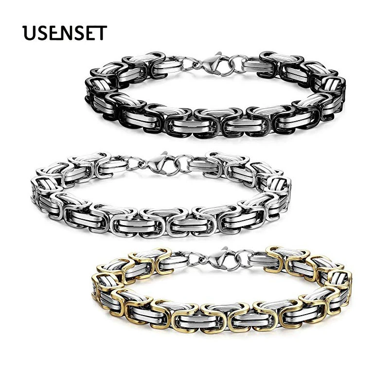 

Byzantine Bracelet Titanium Necklace Men's Stainless Steel Jewelry 6-8mm Emperor chain Gifts Gold Filled