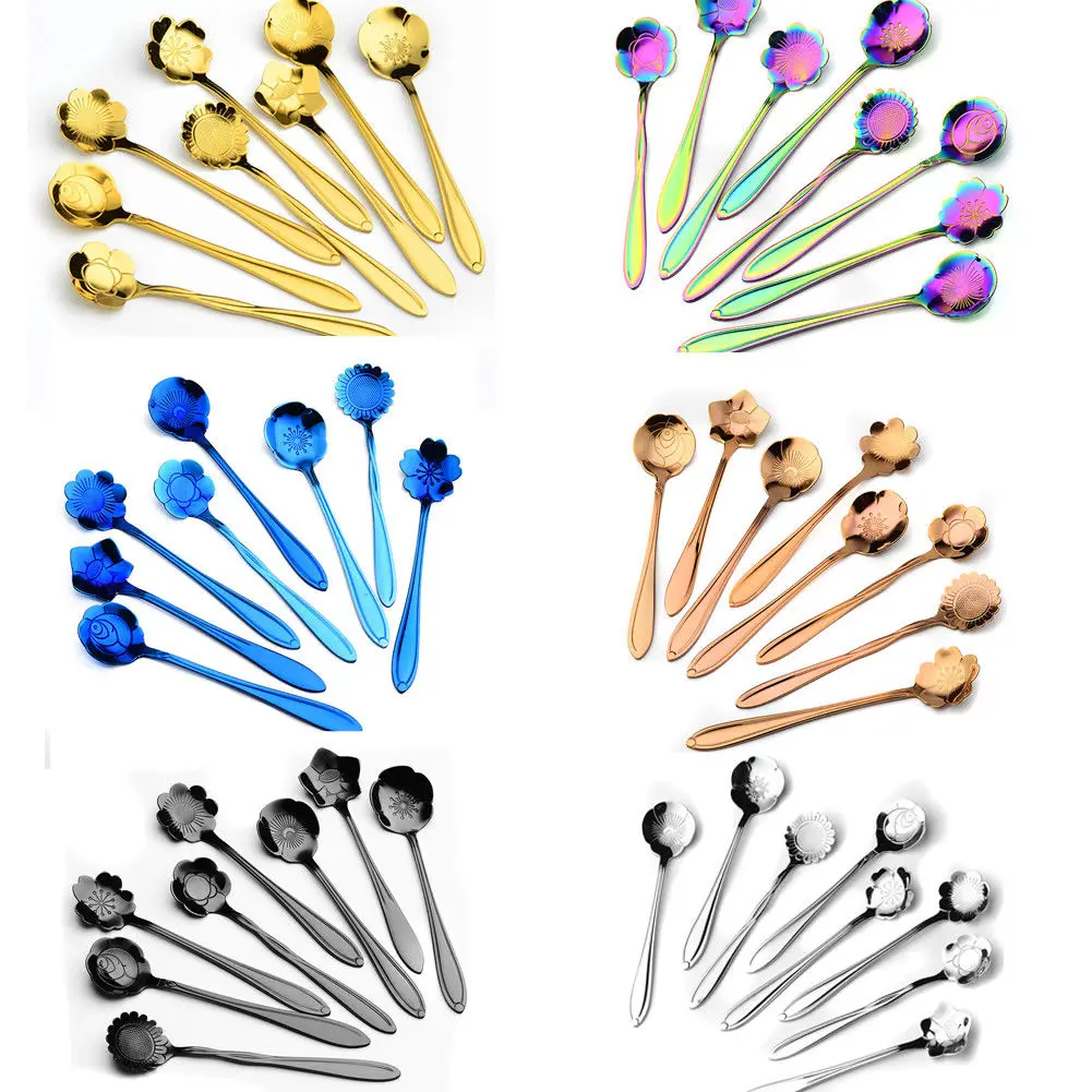 

HYUUGA 8Pcs/lot Extra Long Stainless Steel Flower Shape Teaspoons Ice Cream Soda Spoons Latte Coffee Sundae Tea Spoon Tableware