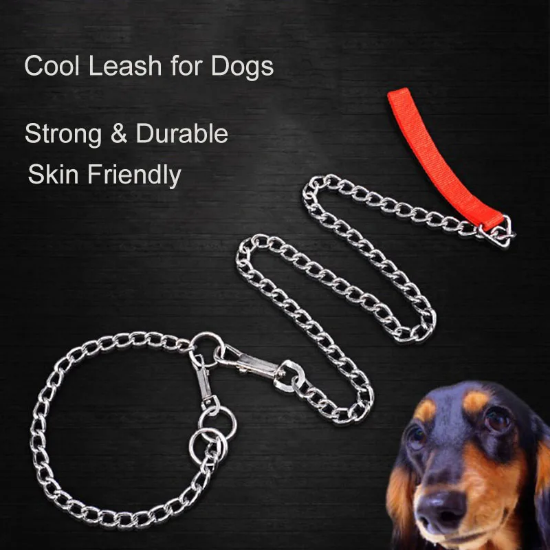 Крутая металлическая цепочка для собак из нержавеющей стали для маленьких средних и больших собак, нейлоновая ручка собачий поводок, ошейник 110 см